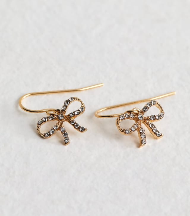 New Look Gold Tone Diamante Bow Earrings New Look - 3