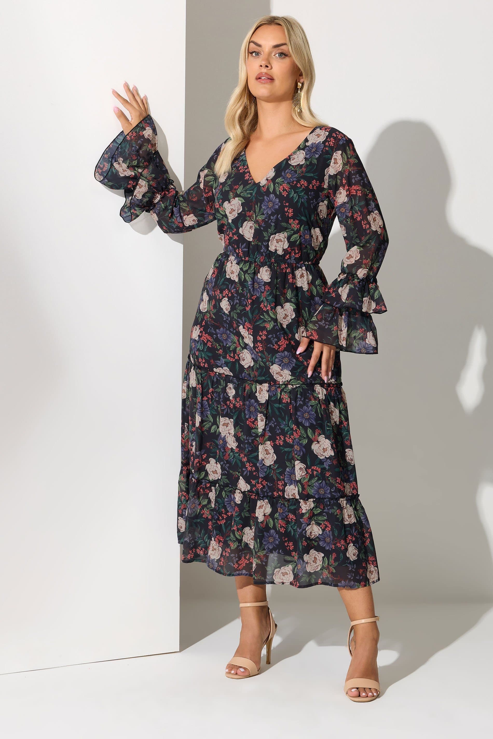 Yours Yours Women's Ruffle Tiered Maxi Dress in Black