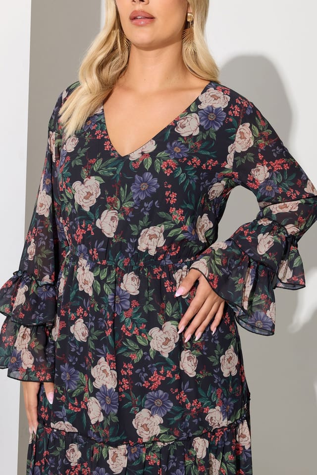 Yours Yours Women's Ruffle Tiered Maxi Dress in Black - 3