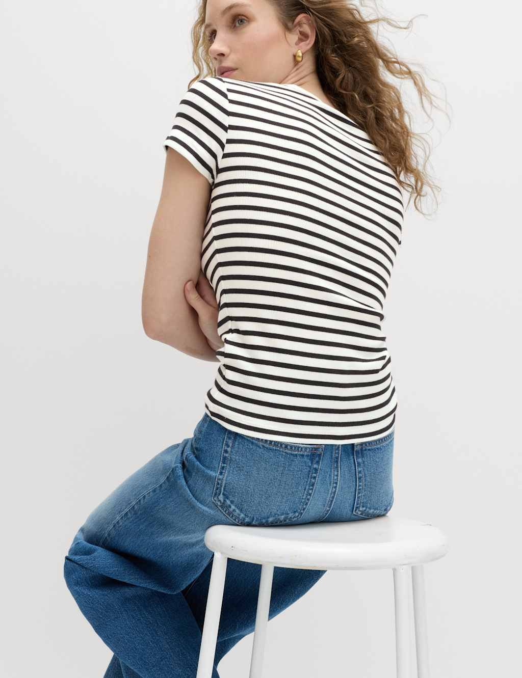 Marks & Spencer M&S Cotton Rich Ribbed Slim Fit T-Shirt Black Mix - 3