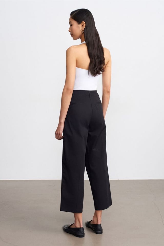 Dilvin Dilvin Women's High-Waist Wide-Leg Cotton Poplin Trousers in Black - 2