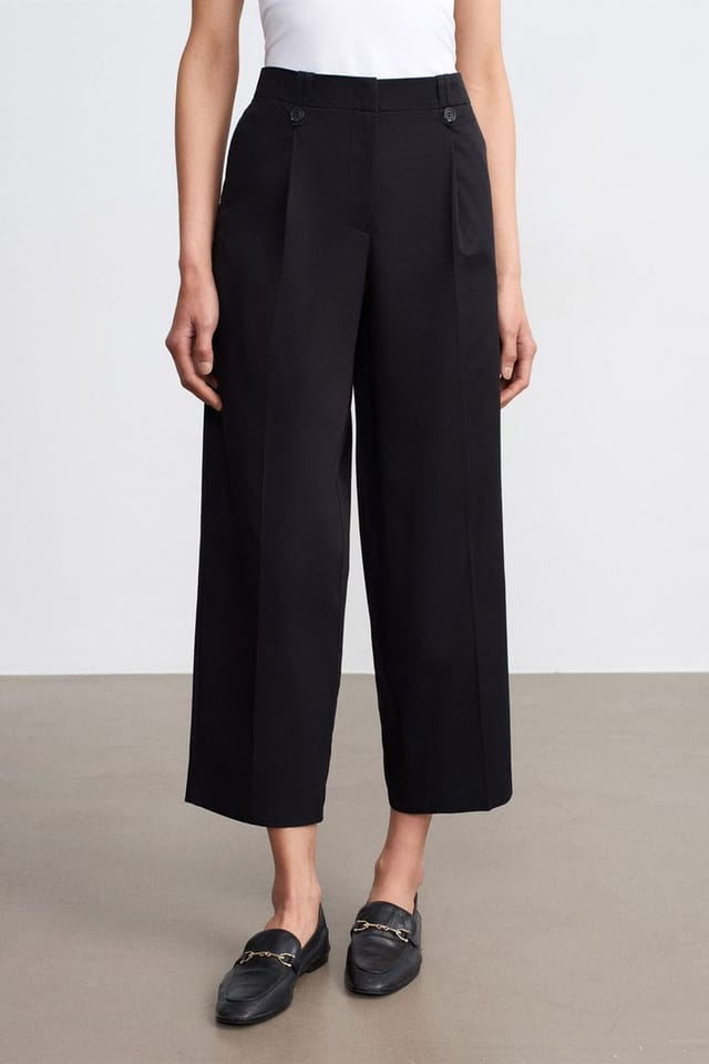 Dilvin Dilvin Women's High-Waist Wide-Leg Cotton Poplin Trousers in Black - 3