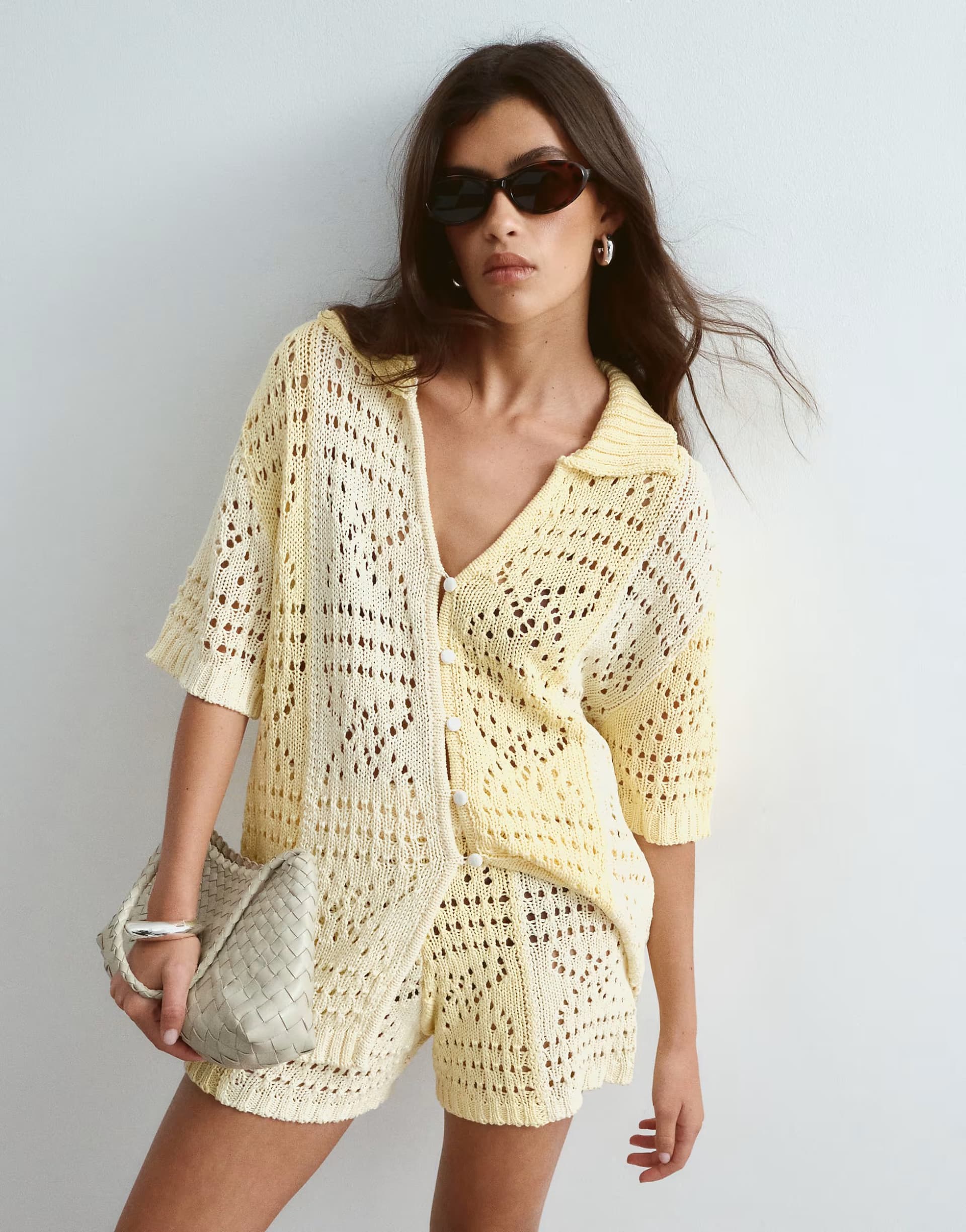 ASOS ARRANGE crochet shirt co-ord in contrast buttermilk