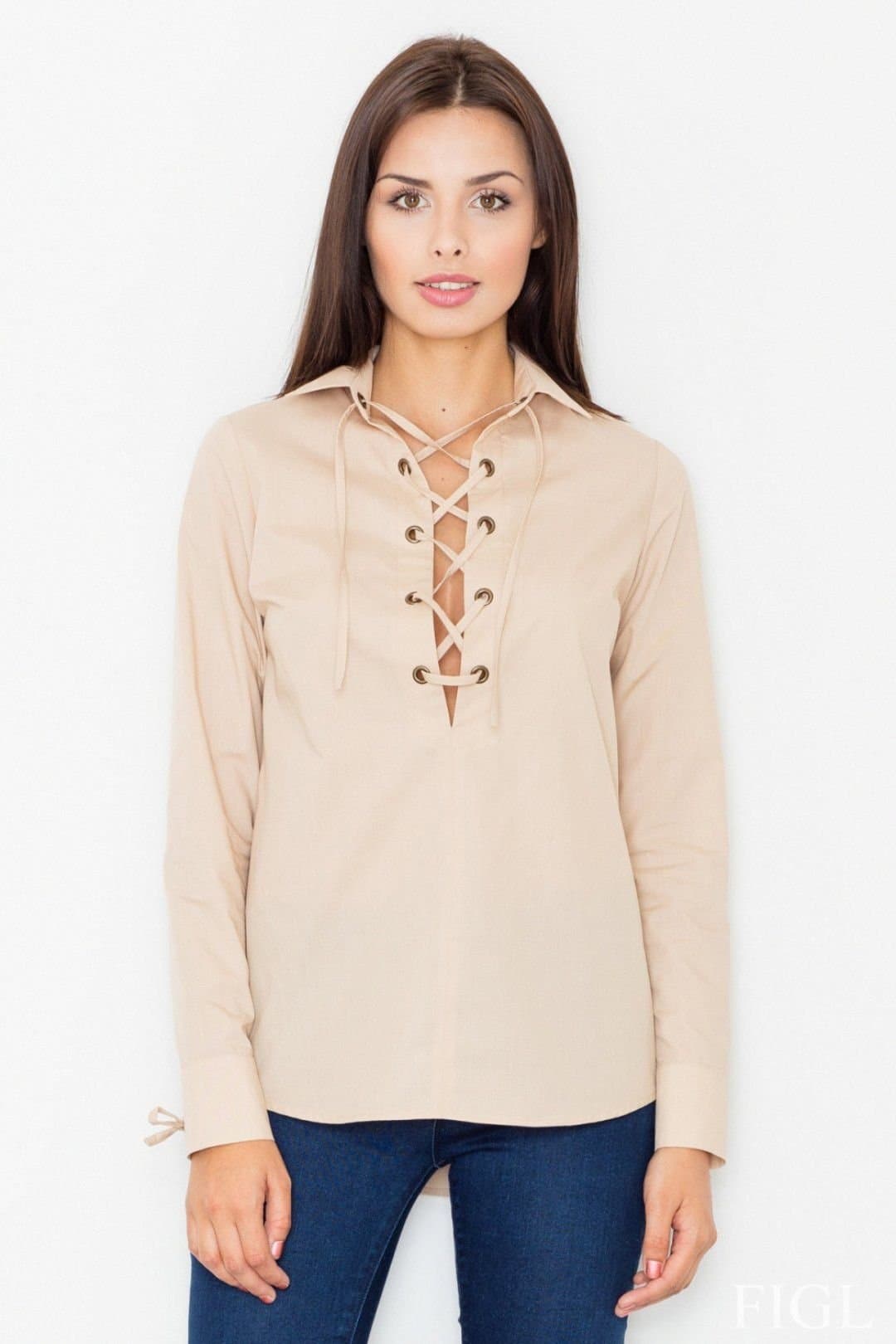 Love Lace Love Lace Women's Cotton Polyester Long Sleeve Blouse Intertwined in Beige