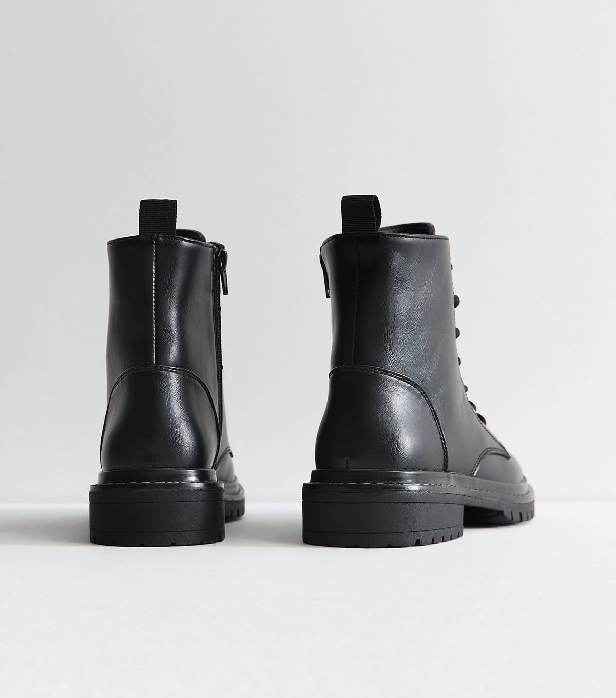 New Look Women's Black Faux Leather Stitch Trim Lace Up Ankle Boots Vegan New Look - 4