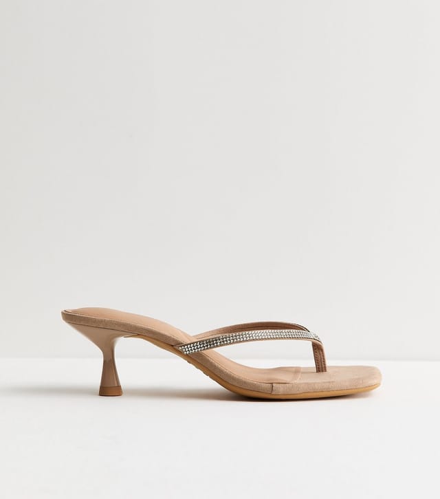 New Look Women's Light Brown Diamante Embellished Mules Vegan New Look - 2