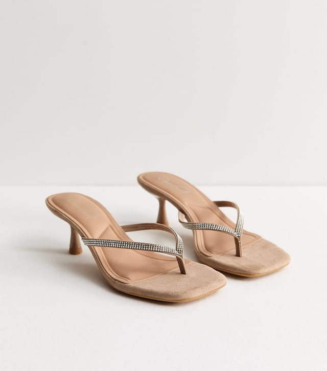 New Look Women's Light Brown Diamante Embellished Mules Vegan New Look - 3