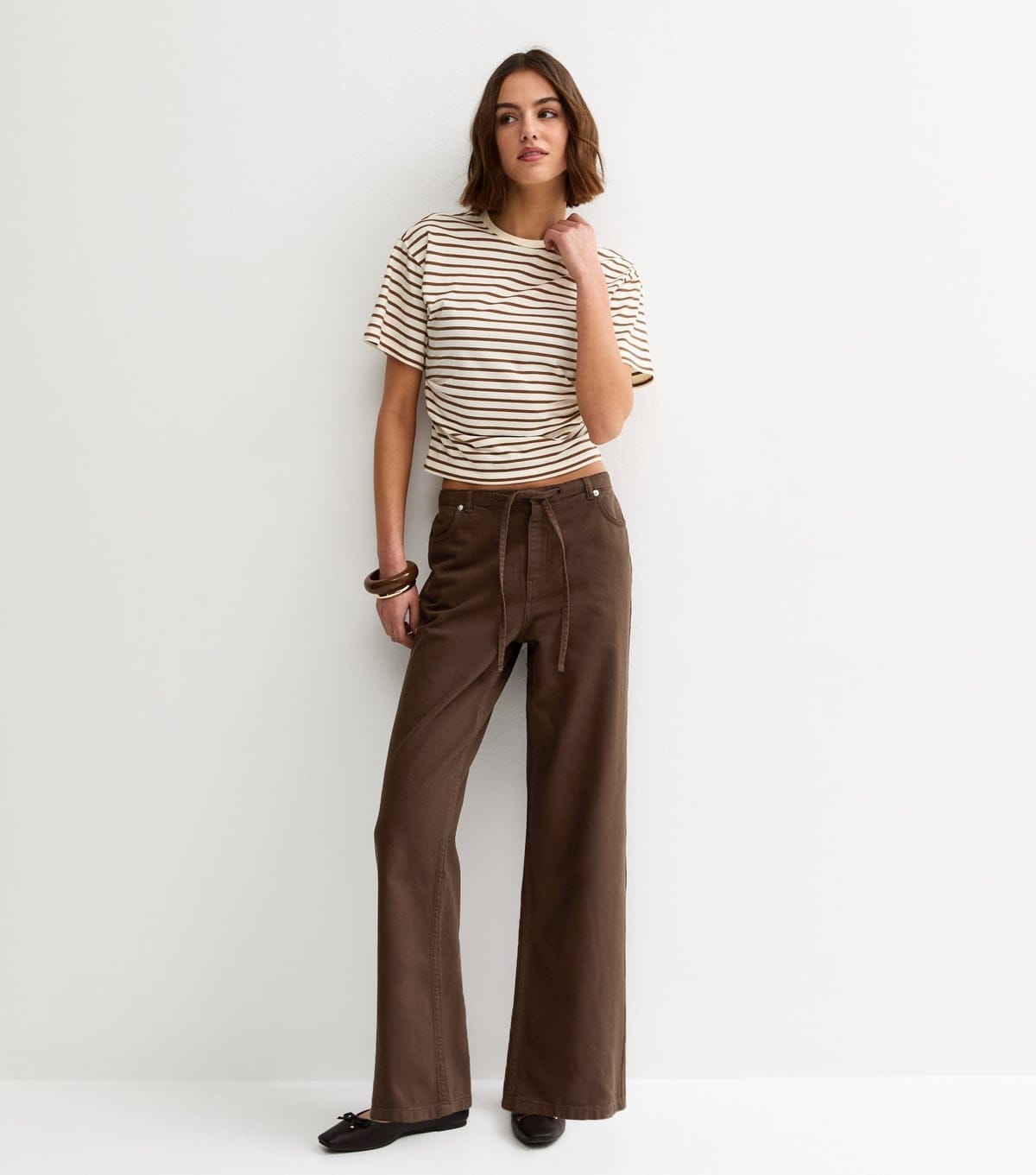 New Look Women's Brown Tie Waist Wide Leg Jeans New Look - 4