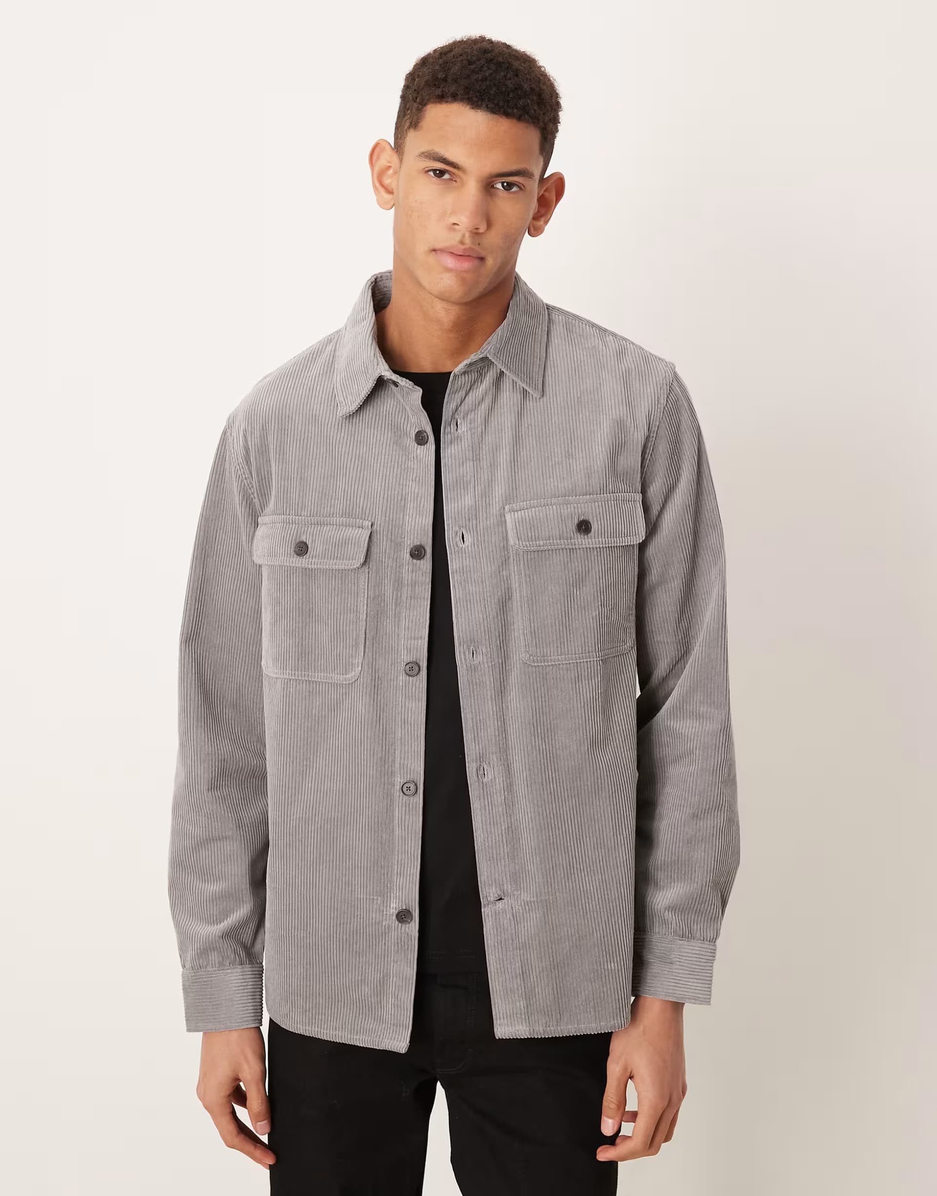 ASOS Mango 100% cotton cord shacket in light grey
