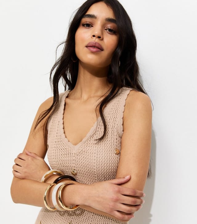 New Look Women's Oatmeal Stitchy Crochet Shell Applique Dress New Look - 2