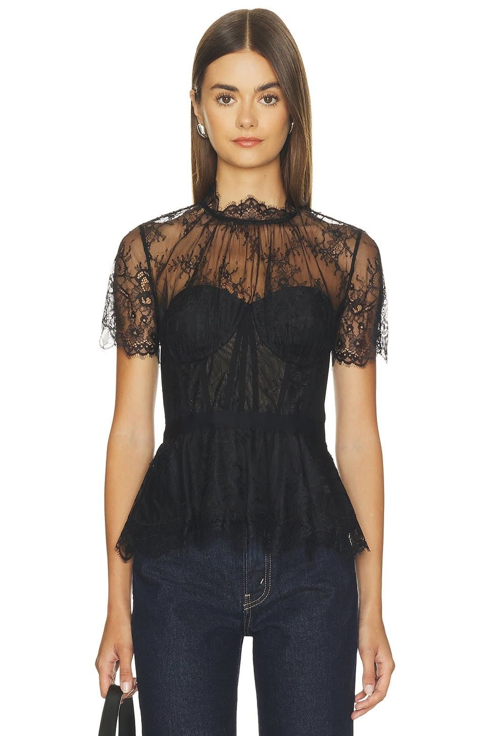 revolve Kehlani Lingerie Lace Short Sleeve Bustier Top