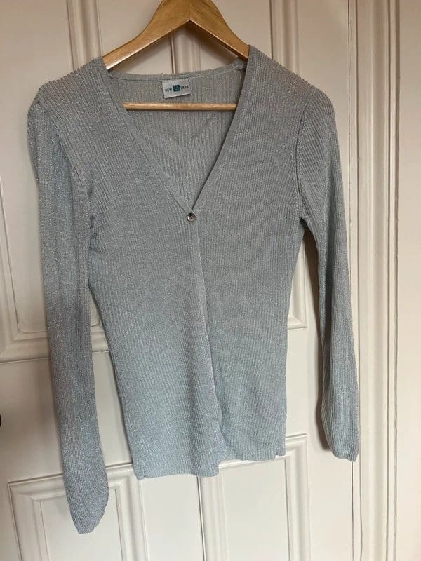 New Look Silver Metallic Ribbed Knit Cardigan