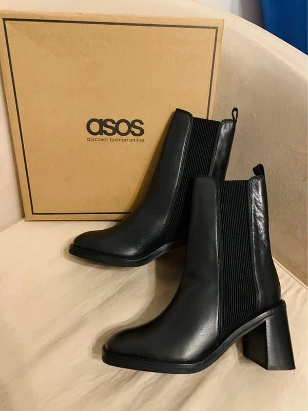 ASOS RRP 66£ Brand NEW UK 4 Asos Design Black Ratings Leather Chelsea Boots Wide Fit!