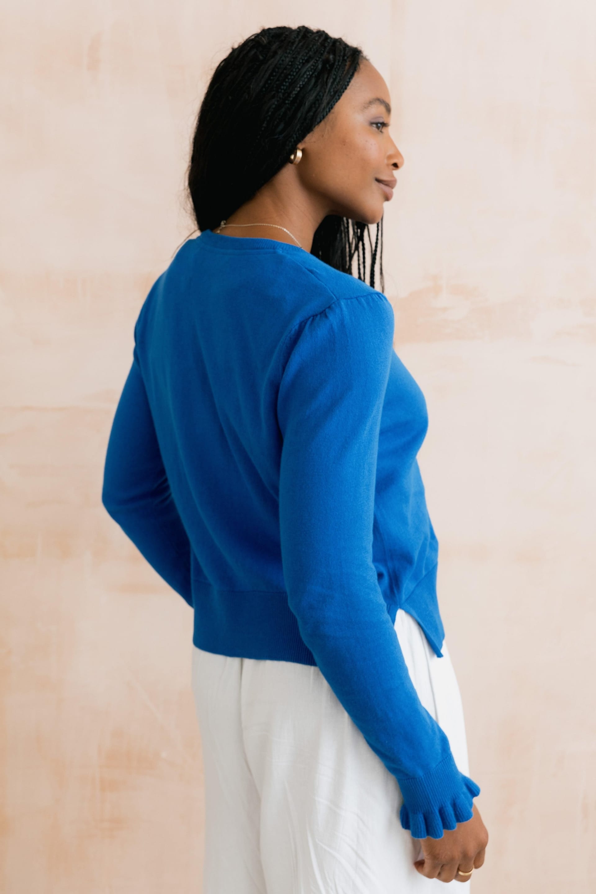 Lily & Me Lily & Me Women's Lauren Ruffle Outfitter Cardigan in Cobalt - 4