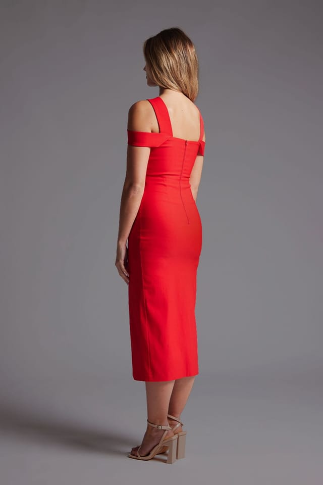 Vesper Vesper Women's Strappy Midaxi Dress with Thigh Split in Red - 3