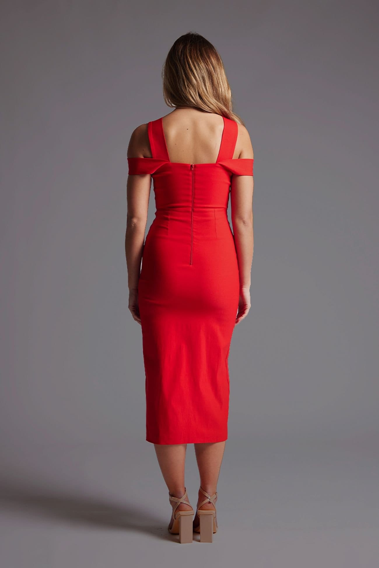 Vesper Vesper Women's Strappy Midaxi Dress with Thigh Split in Red - 4