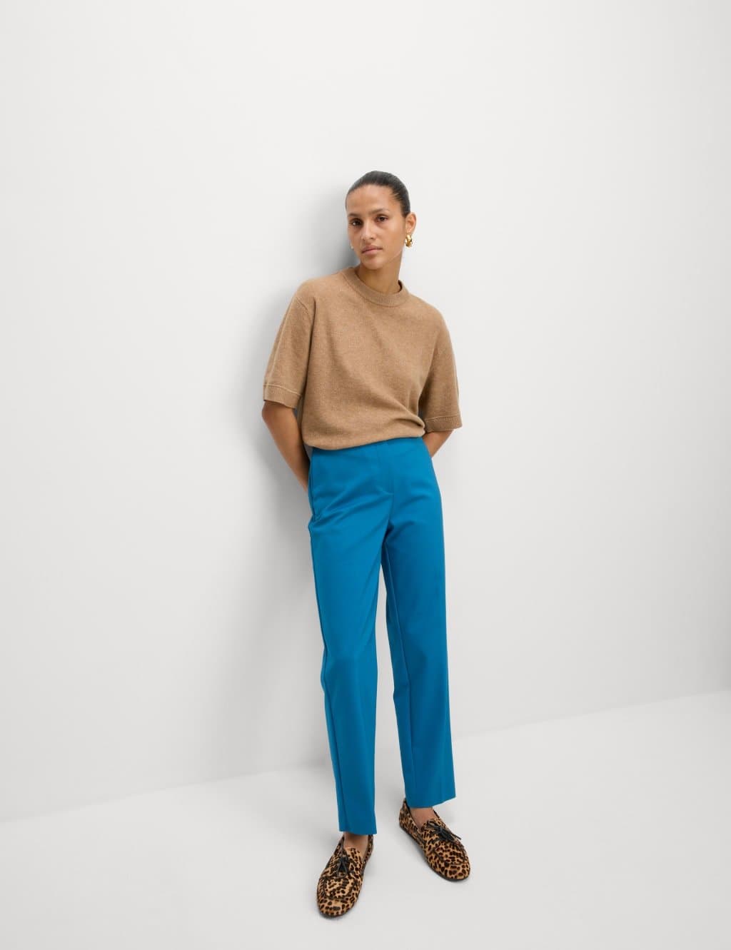 Marks & Spencer M&S Cotton Blend Slim Fit Ankle Grazer Trousers Dark Airforce