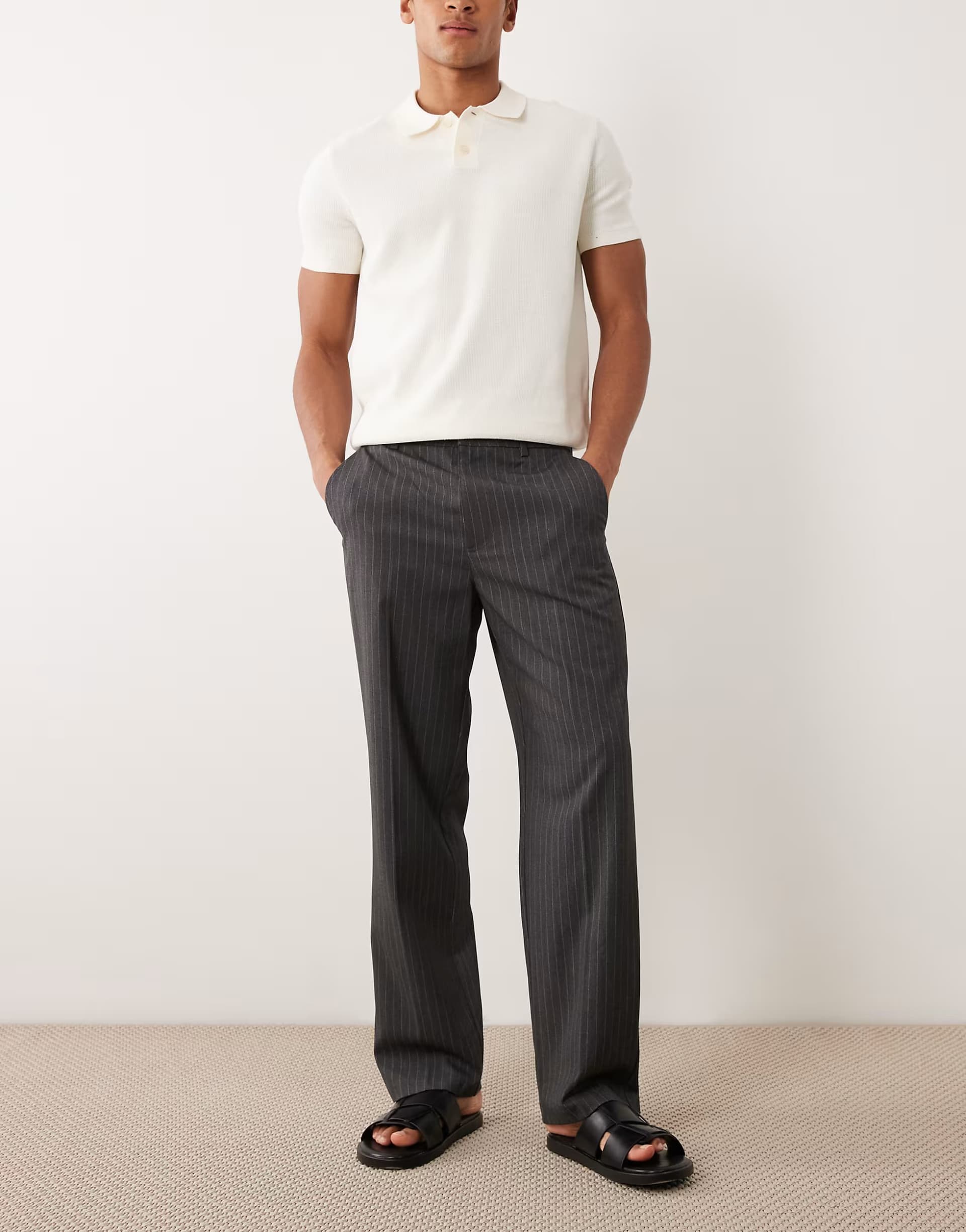 ASOS Cotton On baggy tailored pleated trouser in charcoal pinstripe