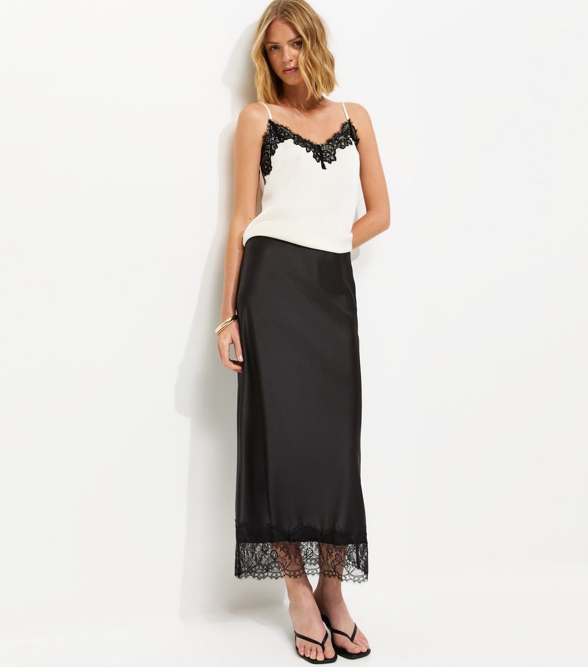 New Look Women's Black Deep Lace Trim Midi Skirt New Look