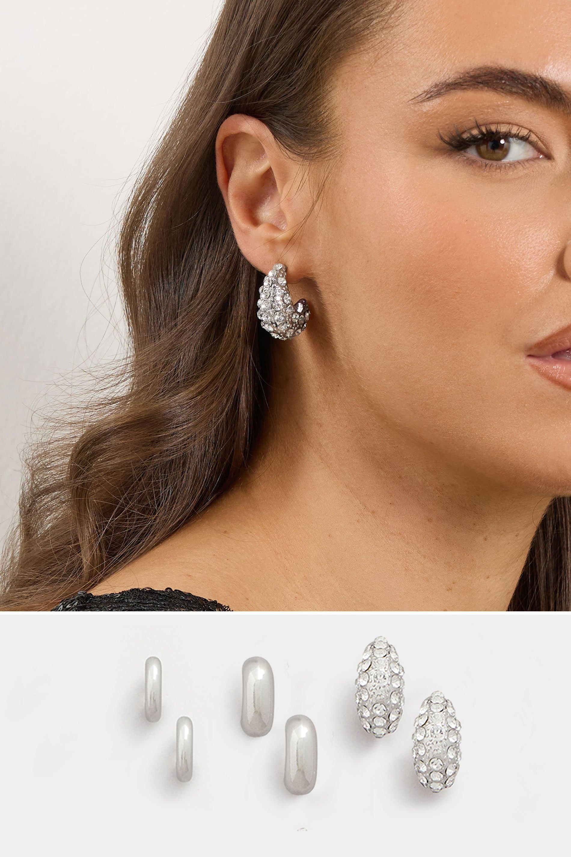 Yours 3 Pack Silver Tone Diamante Polished Hoop Earring Set