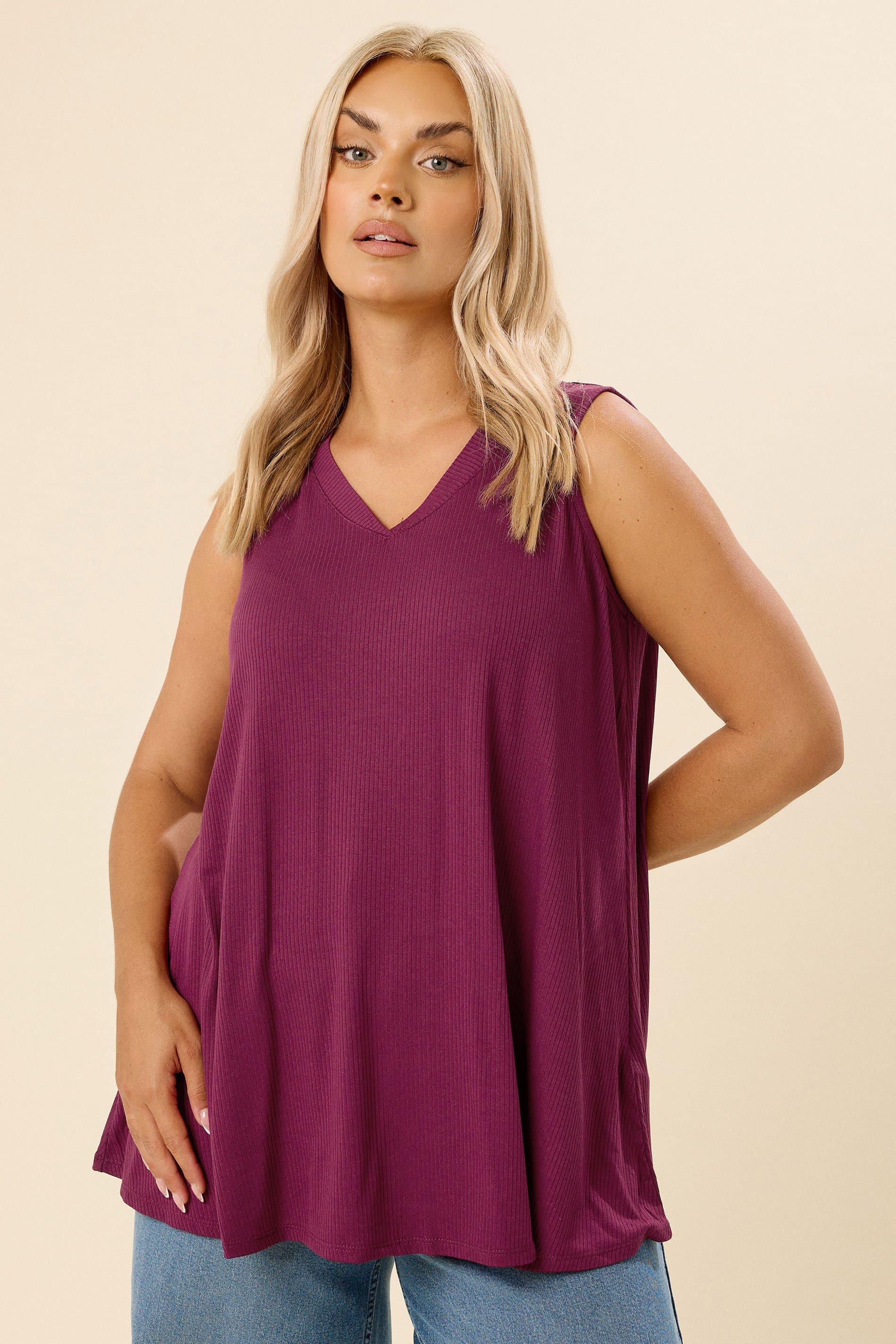 Yours Plus Size Dark Pink Elevated Ribbed Vest Top