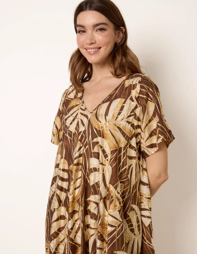 Blue Vanilla Topical Print Kimono Style Oversized Dress - 2