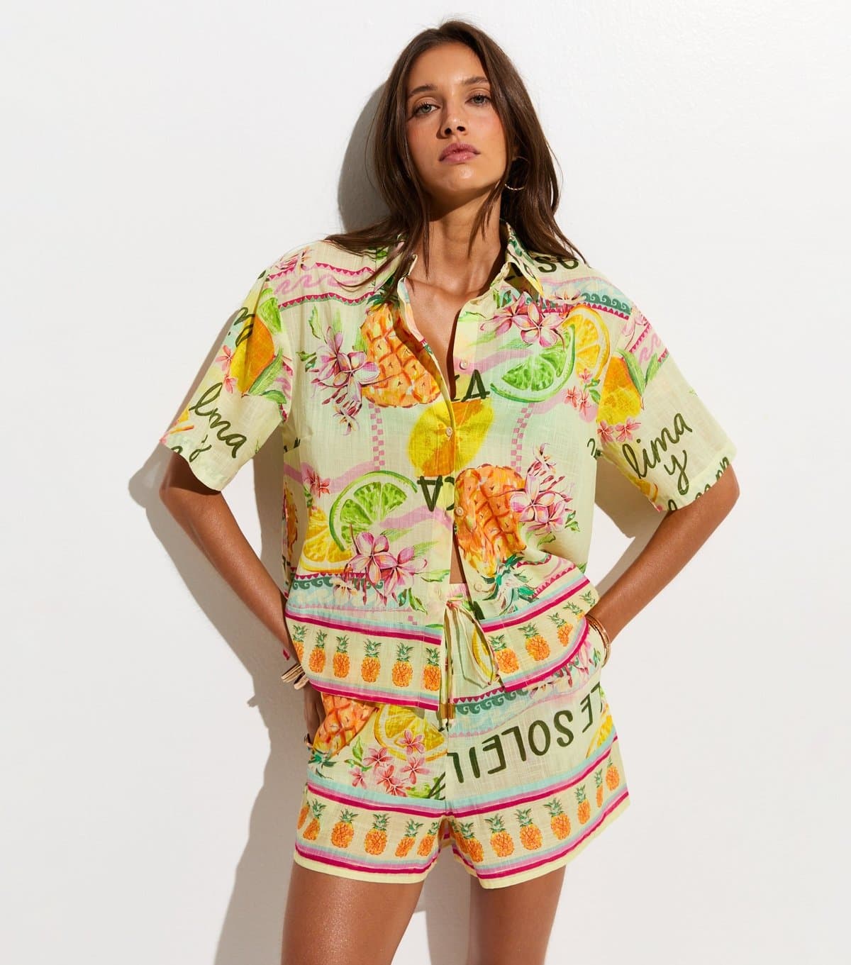 New Look Women's Multicoloured Fruit Print Shirt New Look