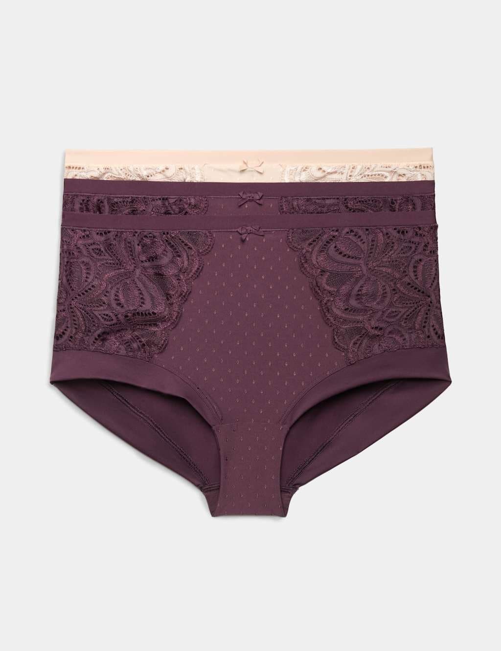 Marks & Spencer M&S 3pk Amelia Lace High Rise Shorts Dark Aubergine