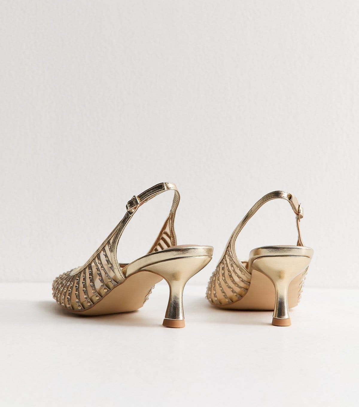 New Look Women's Wide Fit Gold Bling Mesh Slingback Court Shoes Vegan New Look - 4