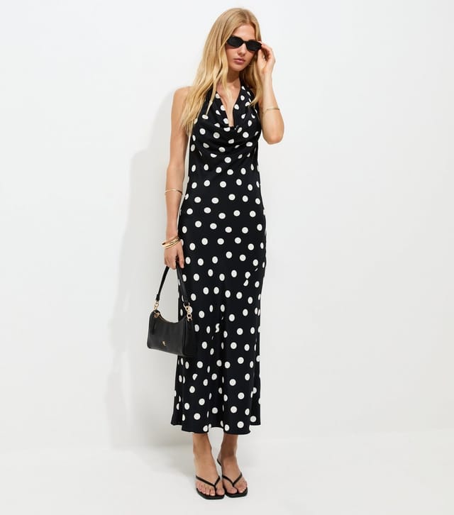 New Look Women's Black Satin Polka Dot Cowl Halterneck Midi Dress New Look - 3