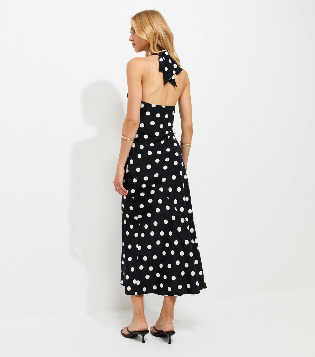 New Look Women's Black Satin Polka Dot Cowl Halterneck Midi Dress New Look - 4