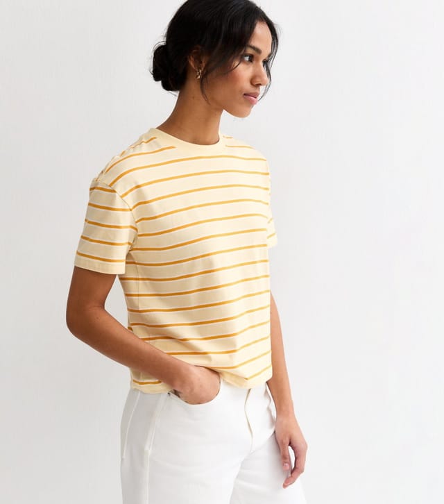 New Look Women's Yellow Cotton Striped T-Shirt New Look - 2