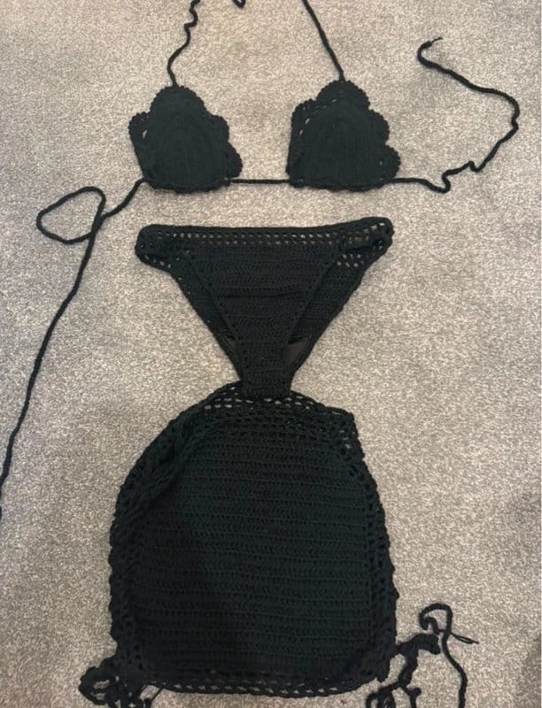 Other Black Crochet Bikini 3-Piece Set