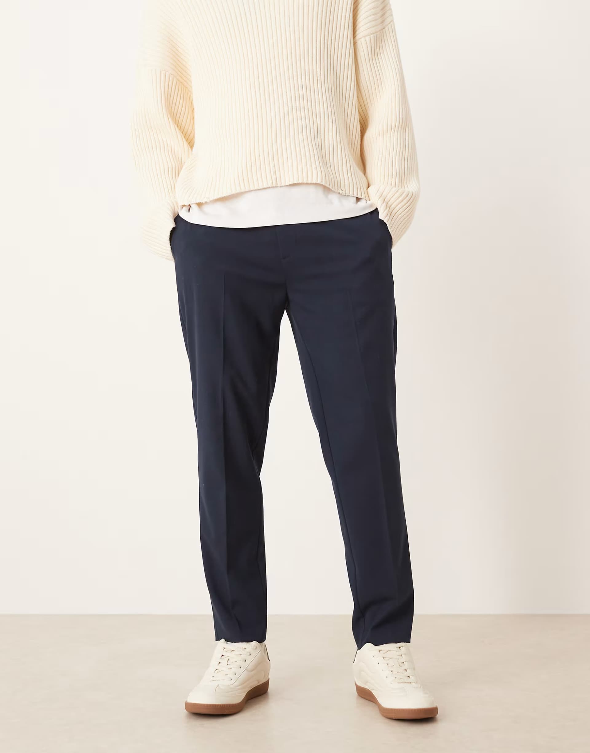 ASOS ASOS DESIGN smart tapered trouser with elasticated waistband in navy