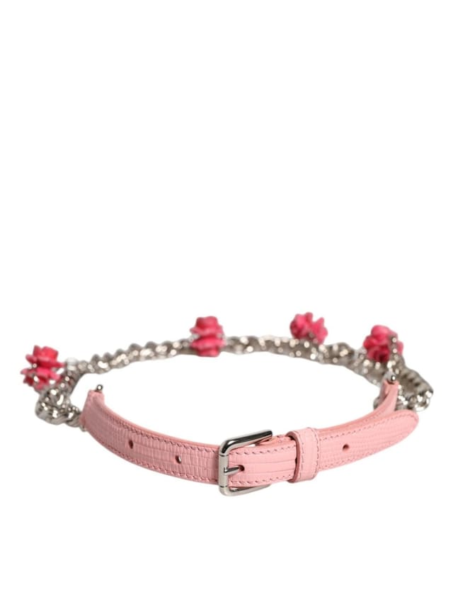 Dolce & Gabbana Dolce & Gabbana Women's Pink Embelished Roses Textured Leather Belt - 3