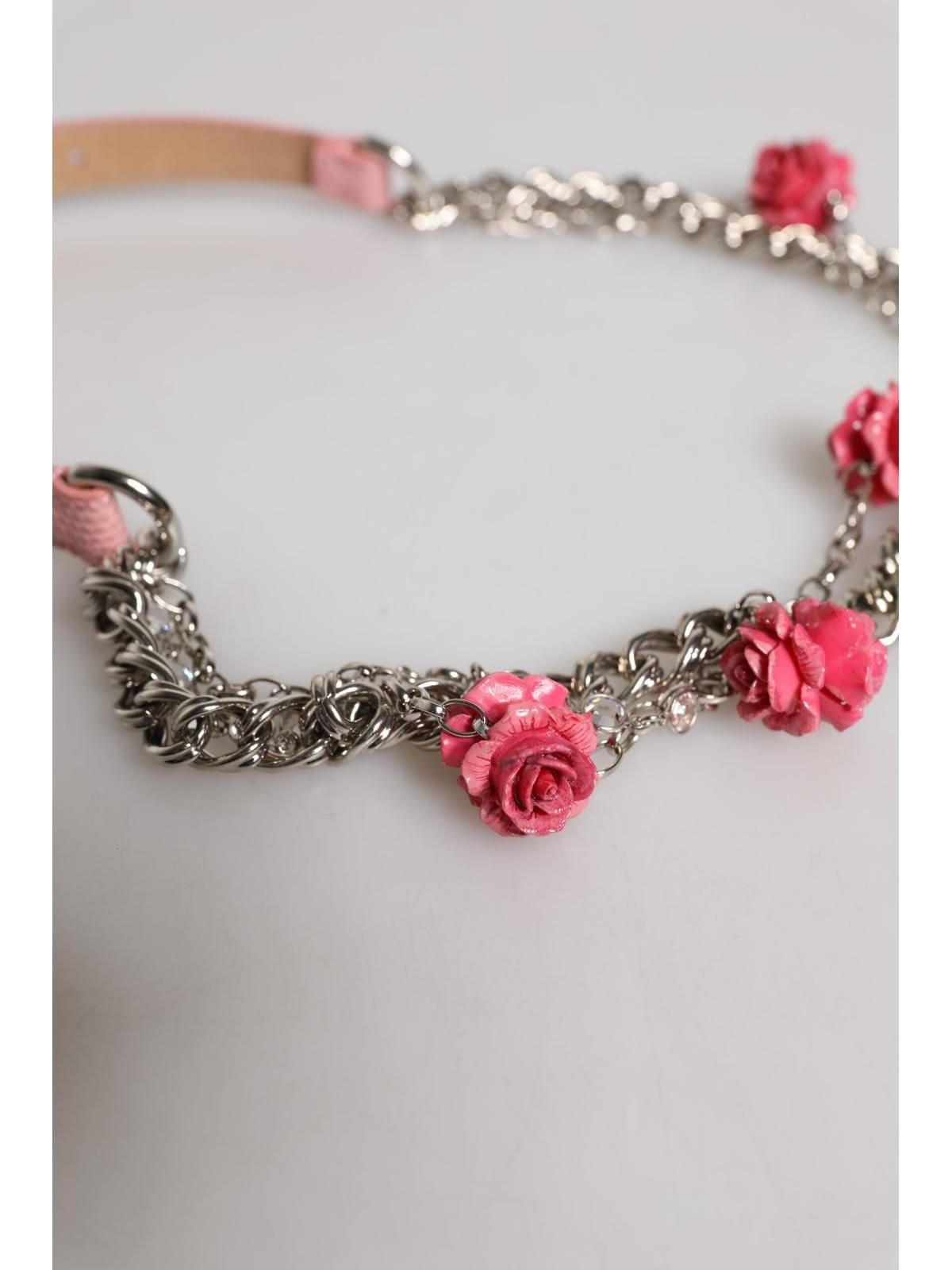 Dolce & Gabbana Dolce & Gabbana Women's Pink Embelished Roses Textured Leather Belt - 4