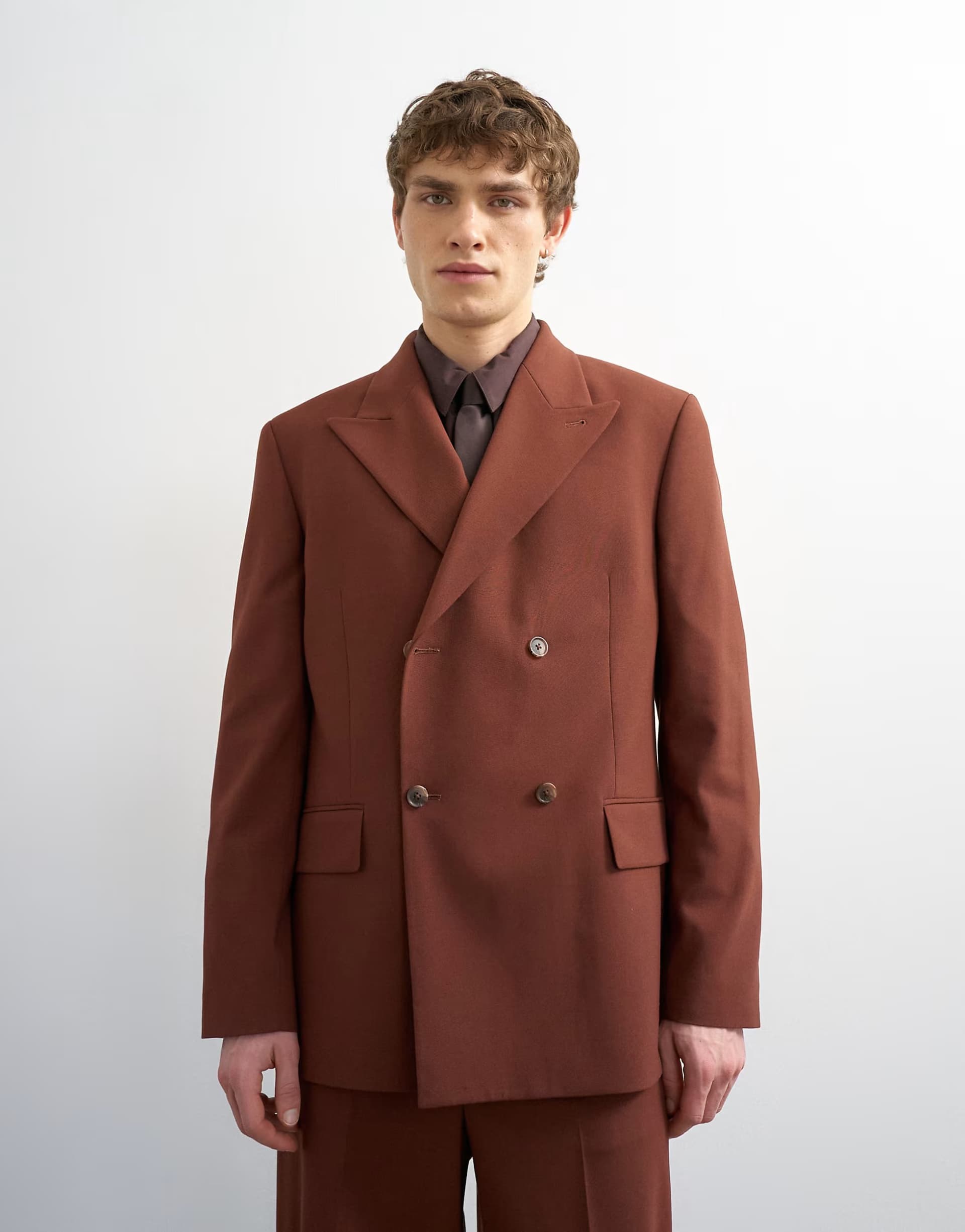ASOS Topman relaxed double breasted wool touch suit jacket in rust