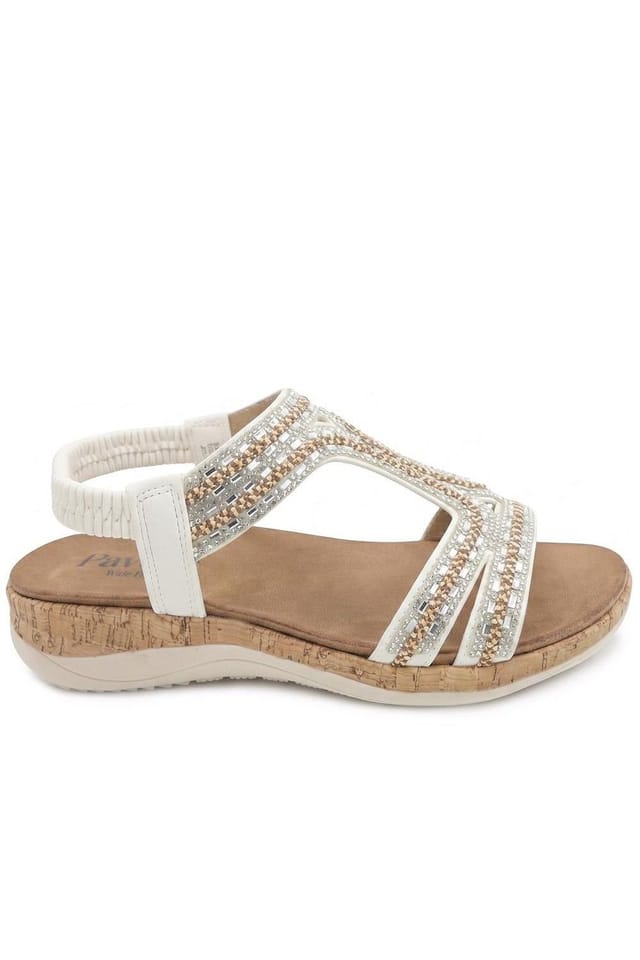 Pavers Pavers Women's Wide Fit Elasticated Sandals in White - 2