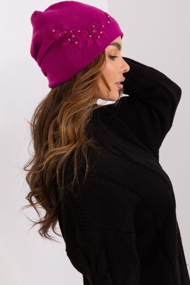 Love Lace Love Lace Women's Warm Smooth Knit Winter Hat With Side Decorative Applique Cozy in Violet - 2