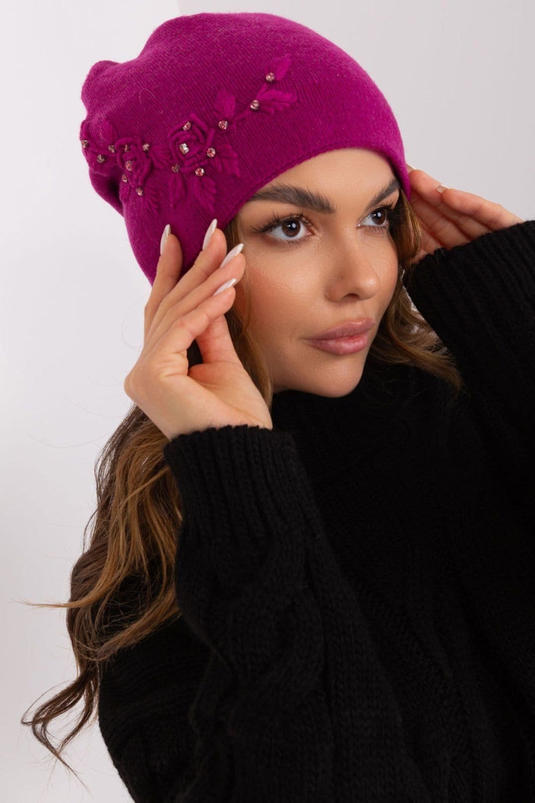 Love Lace Love Lace Women's Warm Smooth Knit Winter Hat With Side Decorative Applique Cozy in Violet - 4
