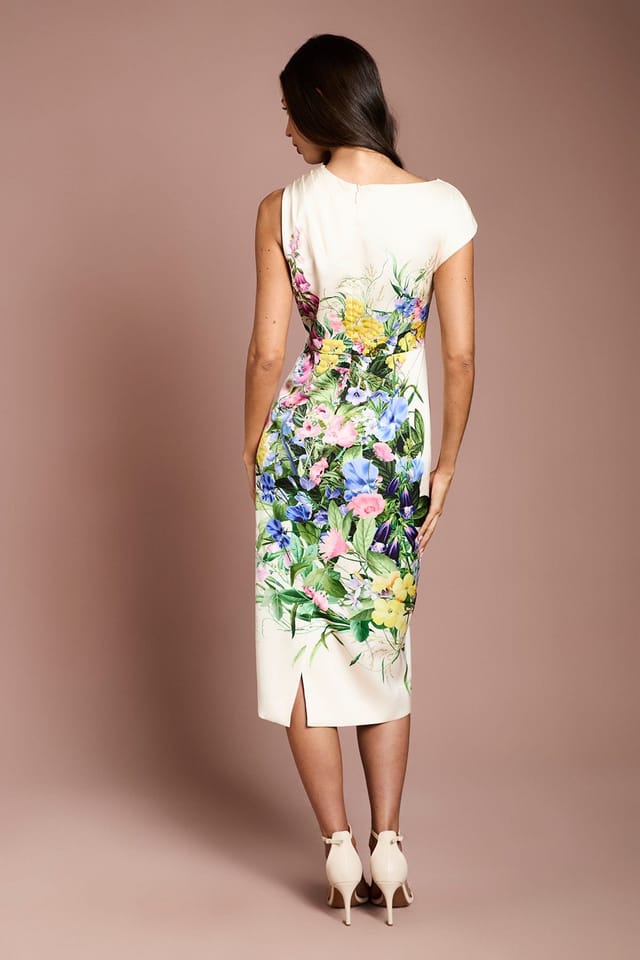 Coast Coast Women's Floral Printed Satin Pencil Dress in Ivory - 3