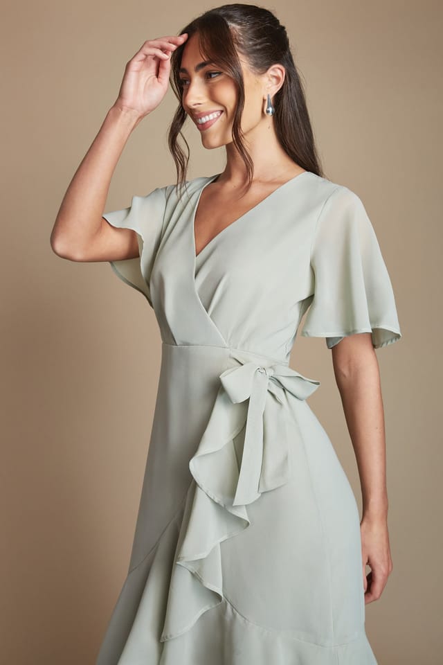 Coast Coast Women's Angel Sleeve Tiered Bridesmaid Maxi Dress in Sage - 2