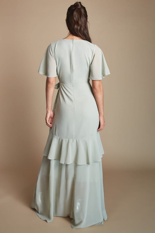 Coast Coast Women's Angel Sleeve Tiered Bridesmaid Maxi Dress in Sage - 3
