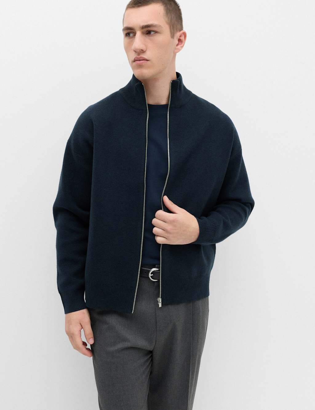 Marks & Spencer M&S Relaxed Fit Zip Through Funnel Neck Jacket Navy