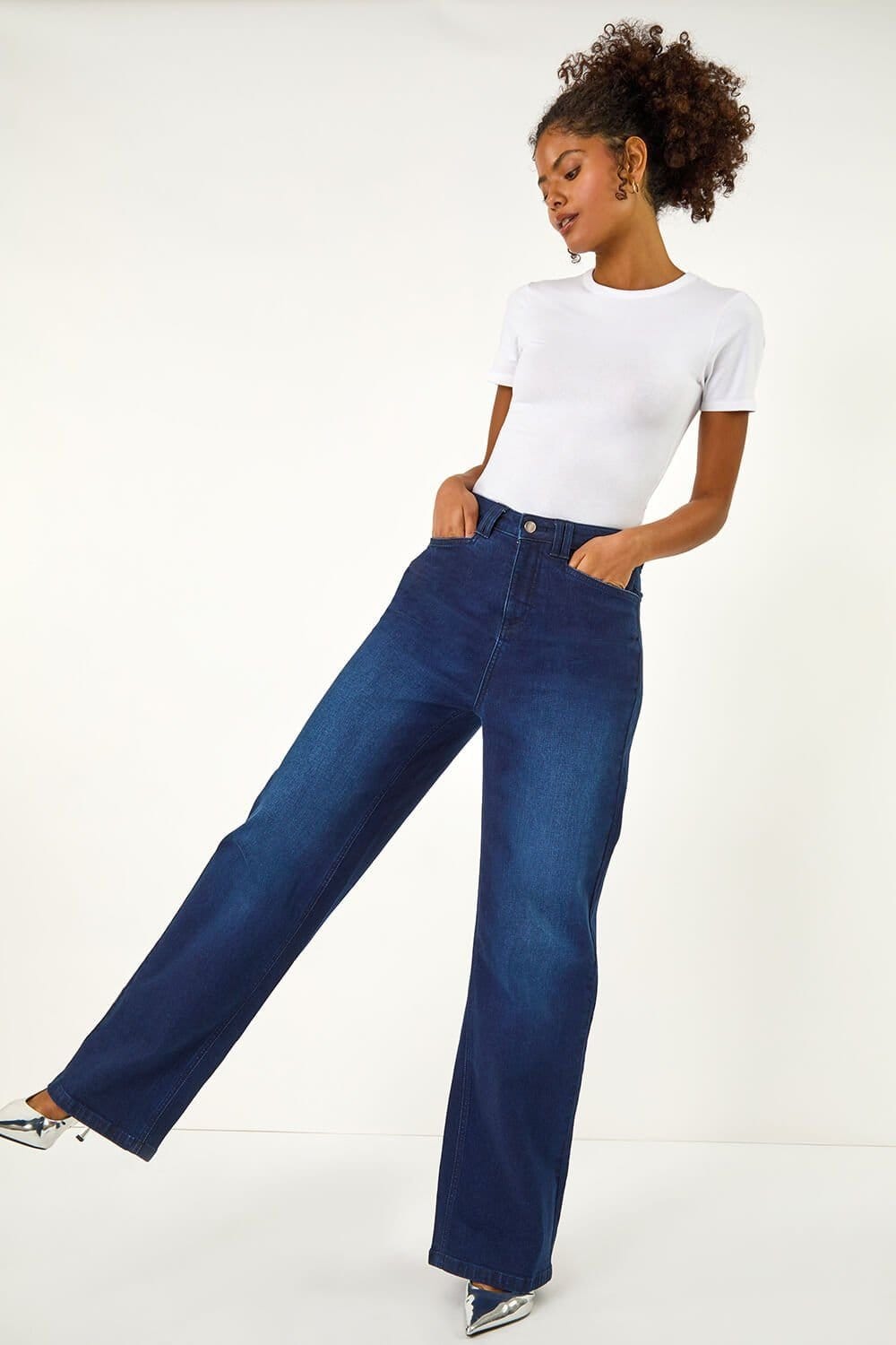 Dusk Indigo Denim Stretch Wide Leg Jeans