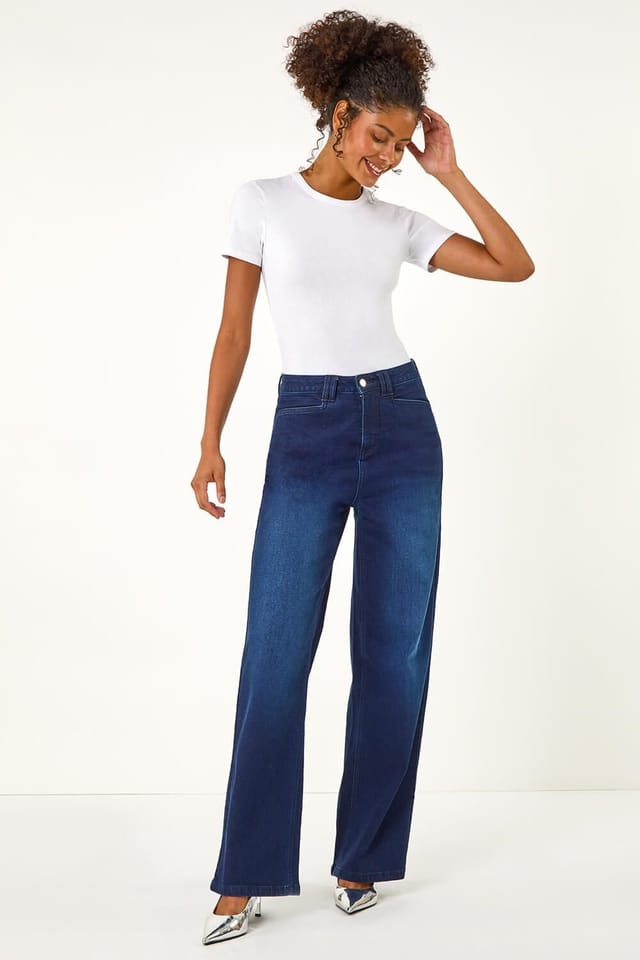 Dusk Dusk Women's Denim Stretch Wide Leg Jeans in Indigo - 2