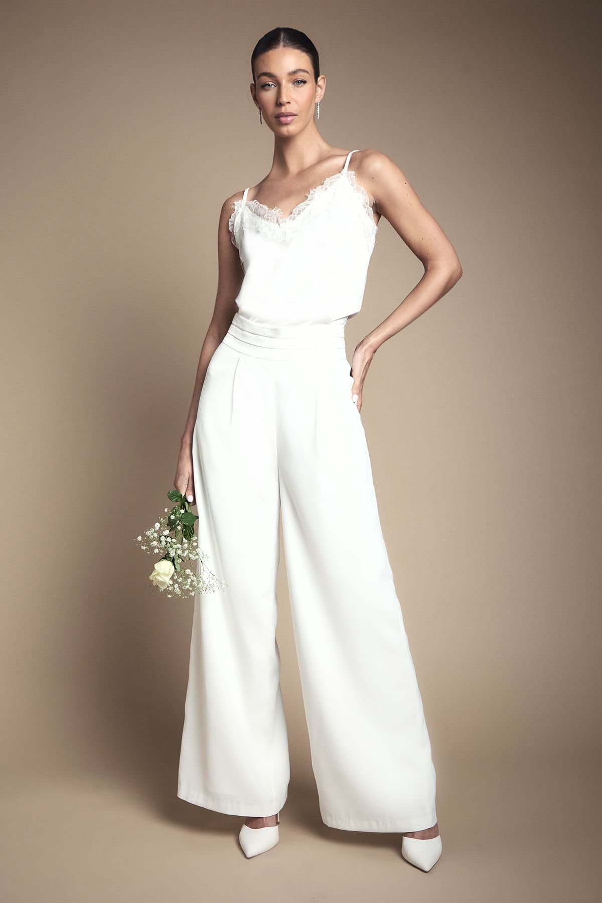 Coast Coast Women's Satin Trim High Waist Wide Leg Bridal Trouser in Ivory