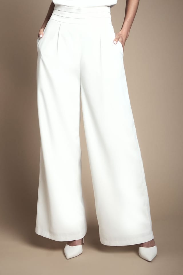 Coast Coast Women's Satin Trim High Waist Wide Leg Bridal Trouser in Ivory - 2