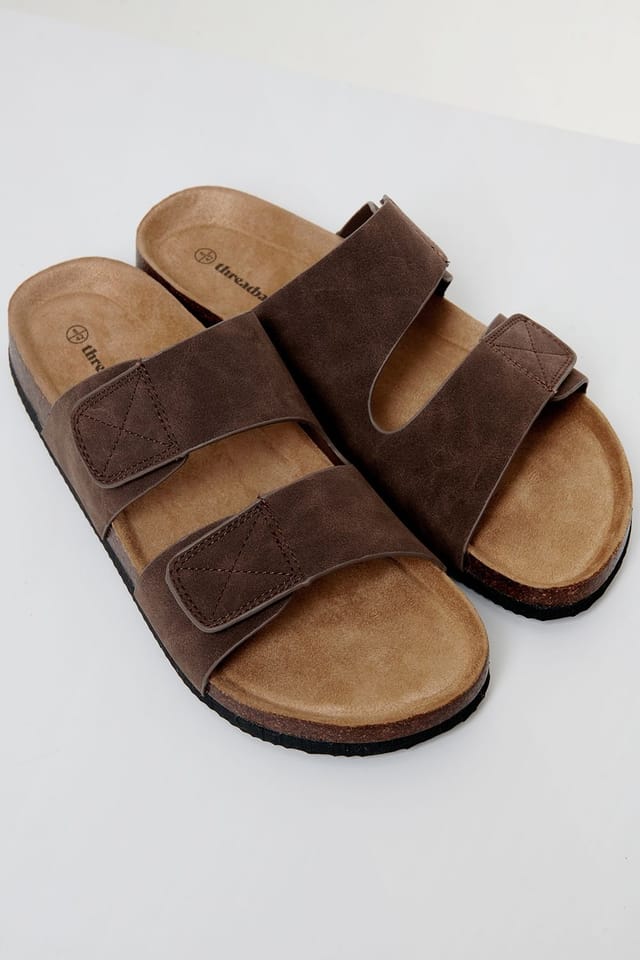 Threadbare Threadbare Men's Faux Suede Two Strap Sandals in Chocolate - 2