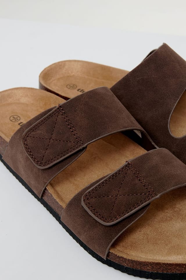 Threadbare Threadbare Men's Faux Suede Two Strap Sandals in Chocolate - 3